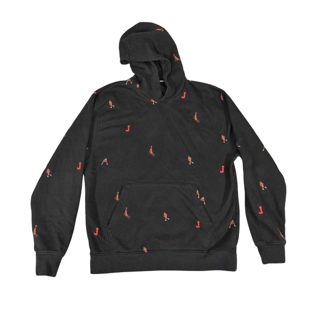 Jordan Jumpman Essentials Mens All Over Print Hoodie Black Red DV9392-010 Medium